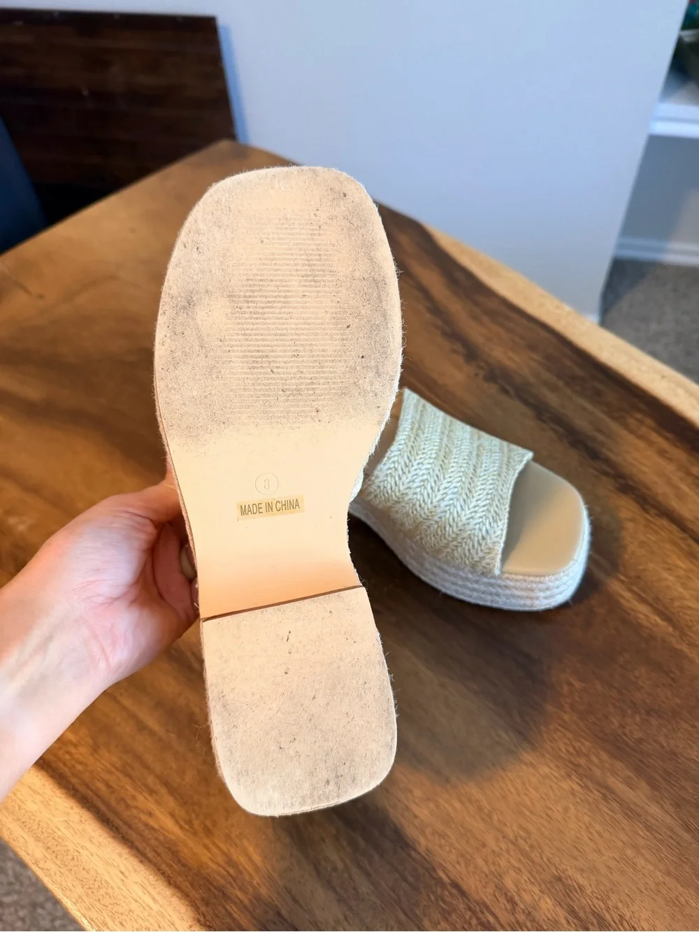Woven Platform Slide Sandals in Natural